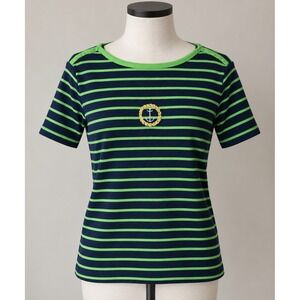 Sag Harbor Sport Navy Lime Green Striped Anchor Nautical Knit Top Large S33802
